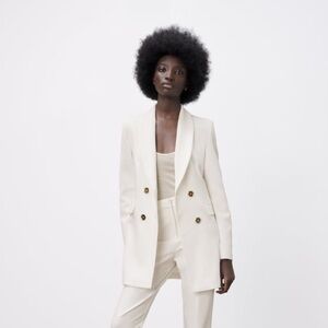 Zara White Double Breasted Blazer